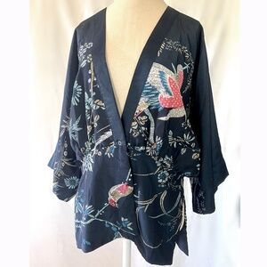 Vintage Silk Kimono Bird Women's Medium